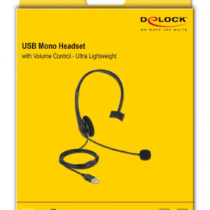 DELOCK headphones με μικρόφωνο 27177, mono, USB, volume control, μαύρα 3 USB
