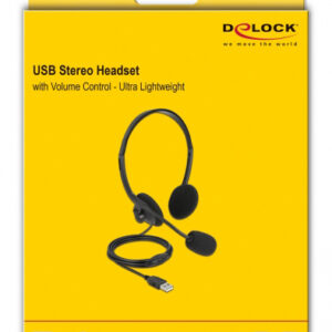 DELOCK headphones με μικρόφωνο 27178, stereo, USB, volume control, μαύρα 3 USB