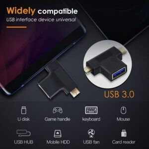 CABLETIME αντάπτορας USB σε USB-C & micro USB CT-3IN1-AB, 5Gbps, μαύρος 3 μαύρος