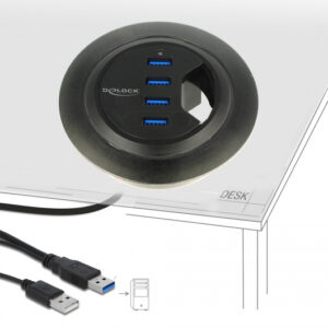 DELOCK USB hub 62868, 4x θυρών, 5Gbps, Φ60/80mm, USB σύνδεση, μαύρο 2 4x θυρών