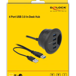 DELOCK USB hub 62868, 4x θυρών, 5Gbps, Φ60/80mm, USB σύνδεση, μαύρο 4 Φ60/80mm