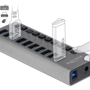 DELOCK USB hub 63670 με διακόπτες, 10x θυρών, 5Gbps, γκρι 2 10x θυρών