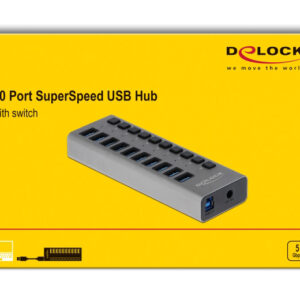 DELOCK USB hub 63670 με διακόπτες, 10x θυρών, 5Gbps, γκρι 4 γκρι