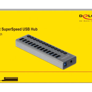 DELOCK USB hub 63738 με διακόπτες, 13x θυρών, 5Gbps, γκρι 4 γκρι