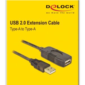 DELOCK καλώδιο USB 2.0 αρσενικό σε θηλυκό 82308, active, 5m, μαύρο 3 5m