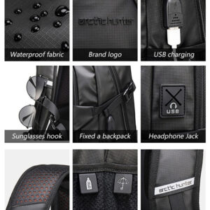 ARCTIC HUNTER τσάντα πλάτης B00387 με θήκη laptop 15.6", 26L, USB, μπλε 3 USB