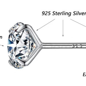 BAMOER σκουλαρίκια καρφωτά BSE166 με κυβική ζιρκόνια, 6mm, ασήμι 925 3 ασήμι 925