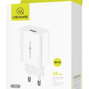 USAMS φορτιστής τοίχου T22, 1x USB, QC3.0 18W 3A, λευκός 3 QC3.0 18W 3A