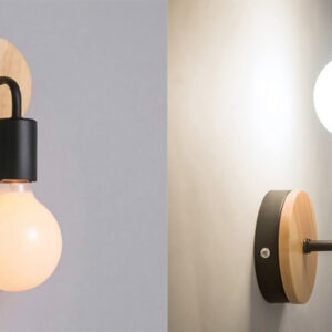 POWERTECH φωτιστικό τοίχου HLL-0017, E27, ξύλο-μέταλλο, μαύρο 2 E27