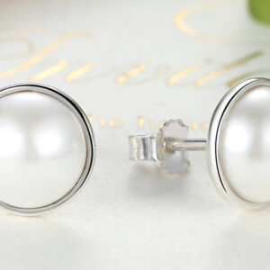 BAMOER σκουλαρίκια καρφωτά PAS489 με λευκή πέρλα, ασήμι 925, ασημί 3 ασημί