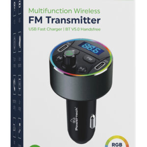 POWERTECH FM Transmitter & φορτιστής 40W PT-1027, οθόνη, RGB, Bluetooth 3 RGB