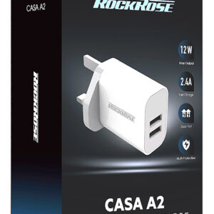 ROCKROSE φορτιστής τοίχου για πρίζα UK Casa A2, 2x USB, 2.4A 12W, λευκός 3 2.4A 12W