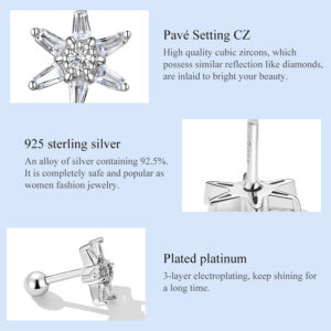 BAMOER σκουλαρίκια μπάρα SCE1458, με κυβική ζιρκόνια, ασήμι 925, ασημί 3 ασήμι 925