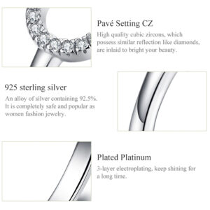 BAMOER δαχτυλίδι SCR545 με κυβική ζιρκόνια, ανοιγόμενο, ασήμι 925, ασημί 3 ασήμι 925