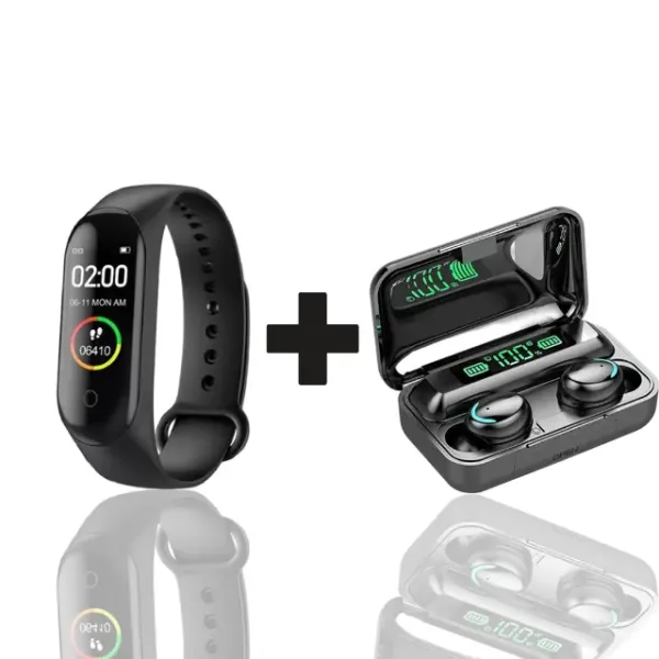 Smartband M4 με Πιεσόμετρο και Μετρητή Καρδιακών Παλμών Μαύρο και Ασύρματα Ακουστικά Bluetooth F95C Μαύρα