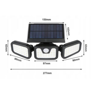 Τριπλός ηλιακός προβολέας με ανιχνευτή κίνησης και πάνελ, μαύρο 6 SOLAR LAMP 3IN1 10