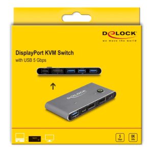 DELOCK DisplayPort KVM switch 18646 με 4x θύρες USB 5Gbps, 8K/30Hz, γκρι 4 18646 3