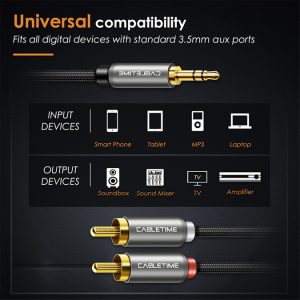 CABLETIME καλώδιο ήχου 3.5mm σε 2x RCA CT-P12G, 1.8m, μαύρο 3 μαύρο