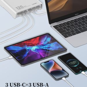 LDNIO σταθμός φόρτισης Q605, 3x USB-C & 3x USB, 120W, PD/QC, μαύρος 3 PD/QC