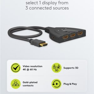 GOOBAY HDMI switch 58488, 3-in σε 1-out, 4K/60Hz, μαύρο 4 μαύρο