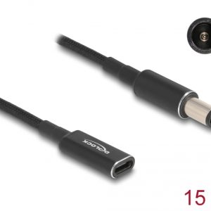 DELOCK καλώδιο τροφοδοσίας 60032, USB-C σε HP 7.4x5.0mm, 15cm, μαύρο 3 15cm
