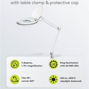 GOOBAY μεγεθυντικός φακός 60361 με σφιγκτήρα, LED, 3 διόπτρες, λευκός 4 λευκός