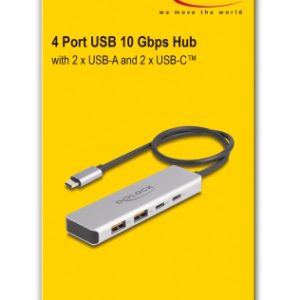 DELOCK USB hub 64230, 4x θυρών, 10Gbps, USB-C σύνδεση, γκρι 3 10Gbps