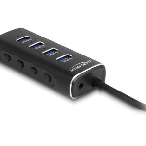 DELOCK USB hub 64233 με διακόπτες, 4 θυρών, 10Gbps, USB-C σύνδεση, μαύρο 4 USB-C σύνδεση