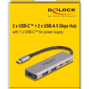 DELOCK USB hub 64239, 4x θυρών, 5Gbps, USB-C σύνδεση, γκρι 3 5Gbps