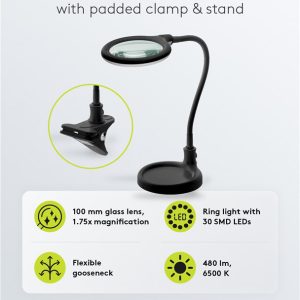 GOOBAY μεγεθυντικός φακός 64990 με κλιπ & βάση, LED, 3 διόπτρες 1.75x 3 3 διόπτρες 1.75x