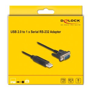 DELOCK καλώδιο USB σε RS-232 66461, 921.6Kbps, 50cm, μαύρο 3 50cm