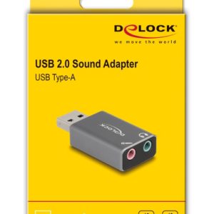 DELOCK εξωτερική κάρτα ήχου 66633, 2x 3.5mm, USB σύνδεση, γκρι 4 γκρι