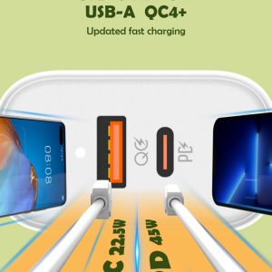 LDNIO φορτιστής τοίχου A2526C με καλώδιο, USB & USB-C, 45W PD, λευκός 4 λευκός