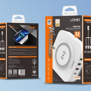 LDNIO σταθμός φόρτισης AW004, USB-C/3x USB/wireless, 32W, PD/QC, λευκός 3 32W