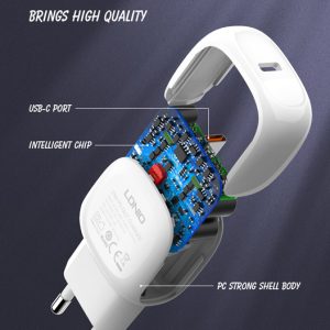 LDNIO φορτιστής τοίχου A1206C με καλώδιο USB-C, 1x USB-C, 27W PD, λευκός 4 λευκός