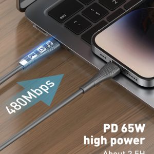 LDNIO καλώδιο USB-C σε USB-C LC671C, 65W PD, 1m, γκρι 3 1m