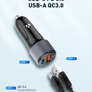 LDNIO φορτιστής αυτοκινήτου C510Q με καλώδιο, USB & USB-C, 38W, μαύρος 3 38W