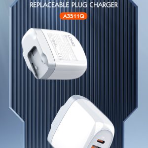 LDNIO φορτιστής τοίχου A3511Q με καλώδιο, USB-C/2x USB, 65W, GaN, λευκός 3 65W