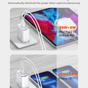 LDNIO φορτιστής τοίχου A2528M με καλώδιο, 2x USB-C, 35W, MFi, λευκό 4 MFi