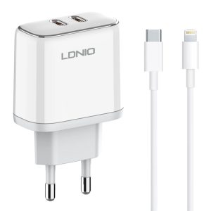 LDNIO φορτιστής τοίχου A2528M με καλώδιο, 2x USB-C, 35W, MFi, λευκό 1 LDNIO φορτιστής τοίχου A2528M με καλώδιο