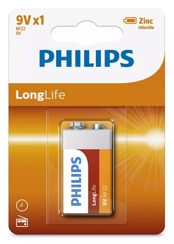 PHILIPS LongLife Zinc chloride μπαταρία 6F22L1B/10 PHILIPS LongLife Zinc chloride μπαταρία 6F22L1B/10