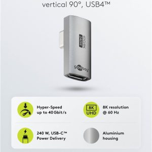 GOOBAY αντάπτορας USB-C 74443, γωνιακός 90°, USB4, 240W, 40Gbps, 8K, γκρι 4 240W