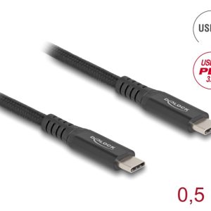 DELOCK καλώδιο USB-C 80023, 100W, 20 Gbps, 0.5m, USB4, E-Marker, μαύρο 3 20 Gbps