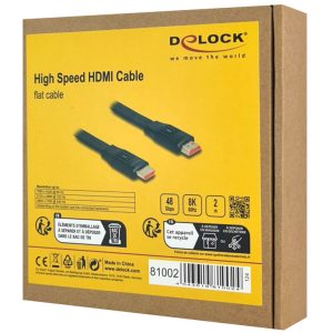 DELOCK καλώδιο HDMI 81002, flat, 8K/60Hz, 48 Gbps, eARC, HDR, 2m, μαύρο 4 48 Gbps