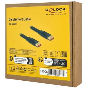 DELOCK καλώδιο DisplayPort 81006, flat, 8K/60Hz 32.4 Gbps HDR, 2m, μαύρο 4 2m