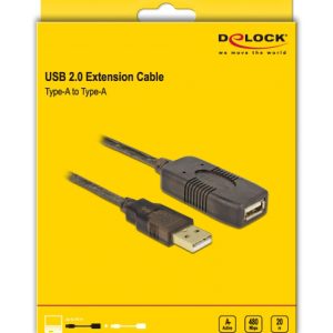 DELOCK καλώδιο USB 2.0 αρσενικό σε θηλυκό 82690, active, 20m, μαύρο 3 20m