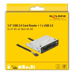 DELOCK USB 9-pin card reader 91708, CF/SD/XD/MS/Micro SD/USB, 3.5" bay 3 3.5" bay