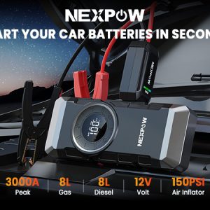 NEXPOW εκκινητής μπαταρίας & συμπιεστής αέρος NP2, 12V/3000A, 150PSI, 12000mAh 2 12V/3000A