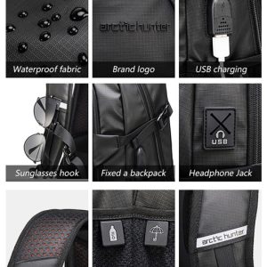 ARCTIC HUNTER τσάντα πλάτης B00387 με θήκη laptop 15.6", 26L, USB, γκρι 4 γκρι