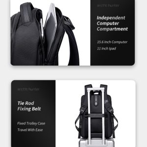 ARCTIC HUNTER τσάντα πλάτης B00490 με θήκη laptop 15.6", 27L, USB, μαύρη 4 μαύρη